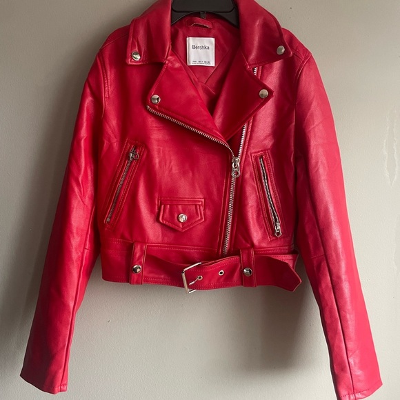 Bershka Women's Red Biker Jacket - Picture 1 of 5